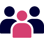 Group of three people, with two in dark blue and the person in the middle in pink
