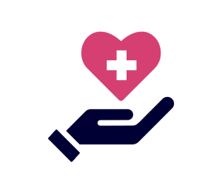 Icon of a hand holding heart with cross sign