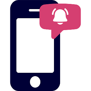 Mobile phone icon with a bell symbol indicating a notification