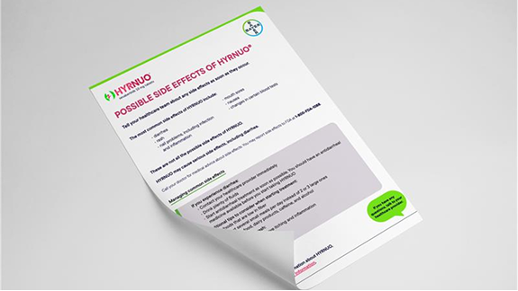 HYRNUO side effects management guide preview